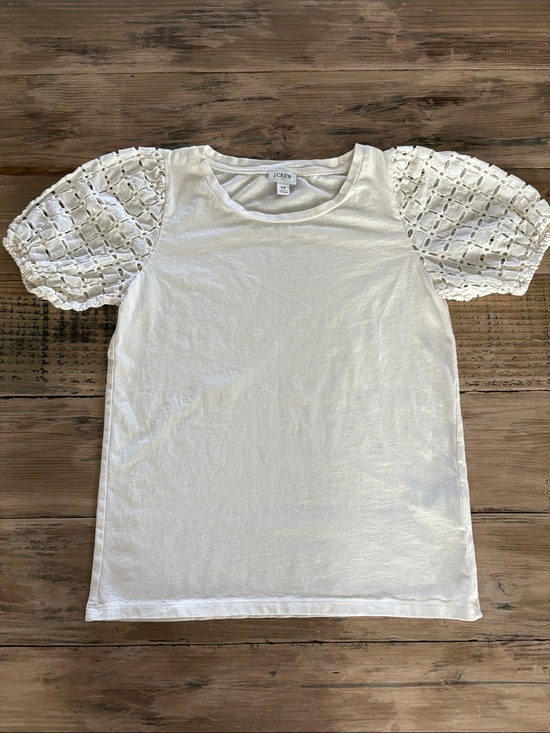 J. Crew Tops - J. Crew Cream Puff Sleeve Eyelet Tee